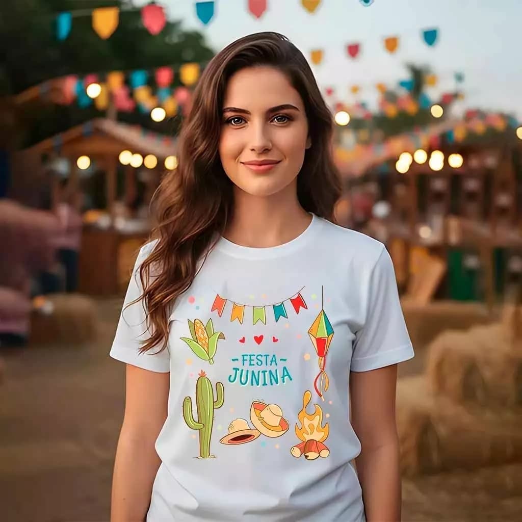 Camiseta unissex Festa junina Caipira São João Premium Peão Arraiá Cacto Estiloso Unissex