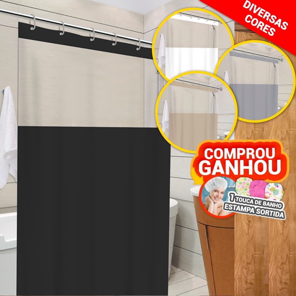 Cortina Box Visor Transparente Impermeável Em PVC Anti Mofo Com Ganchos Para Banheiro - Várias Cores