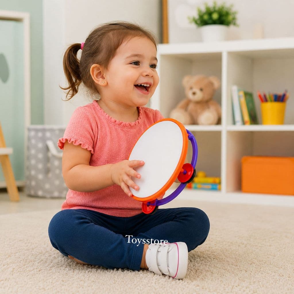 Kit 2 Instrumentos Musicais Pandeiro Infantil de Brinquedo Plástico Educativo