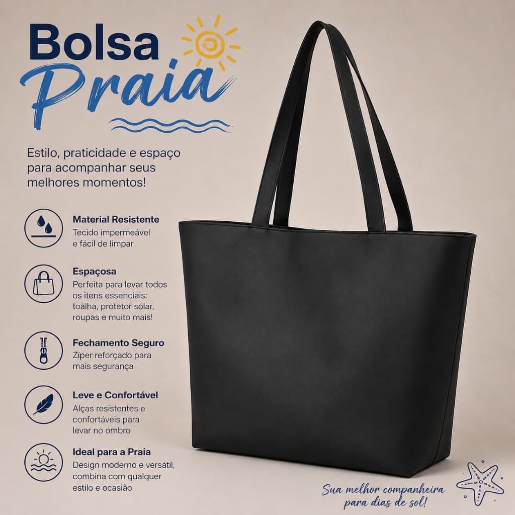 Bolsa Praia Feminina Grande Impermeável Tote Bag Espaçosa Alça Reforçada Casual Leve Viagem Piscina