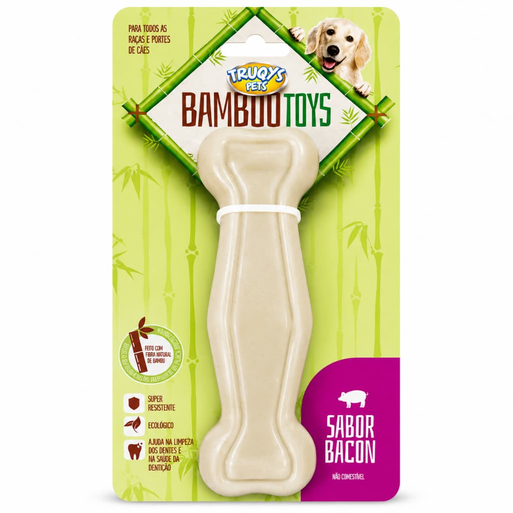 Mordedor Osso Grande Bambu Para Cães Pet Sabor Bacon Truqys
