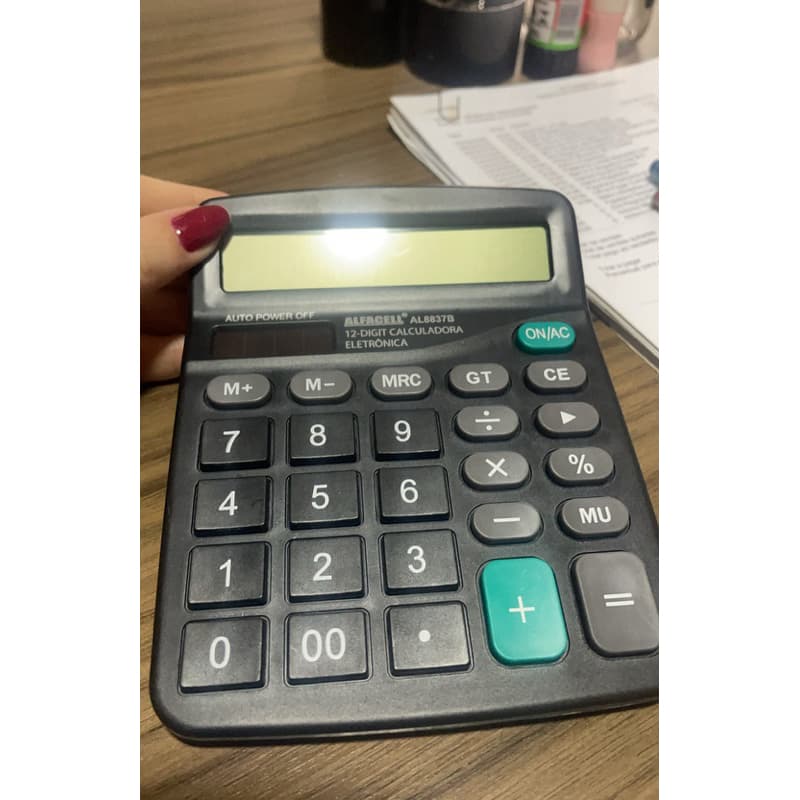 Calculadora Eletrônica Digital Com 12 Dígitos Preto Teclas Grandes