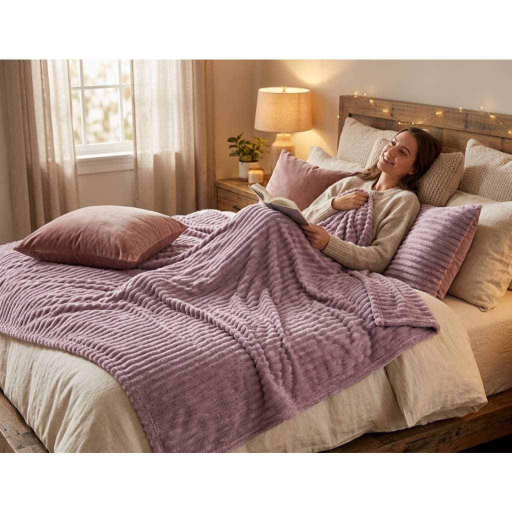 Cobertor Casal Queen  Flannel Canelado 2,50m x 2,60m Rosé Super Macio