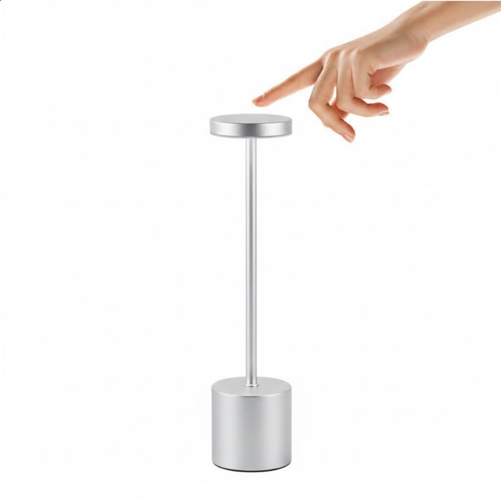 Luminária Led Recarregável Touch Com Dimmer Sem Fio Prata