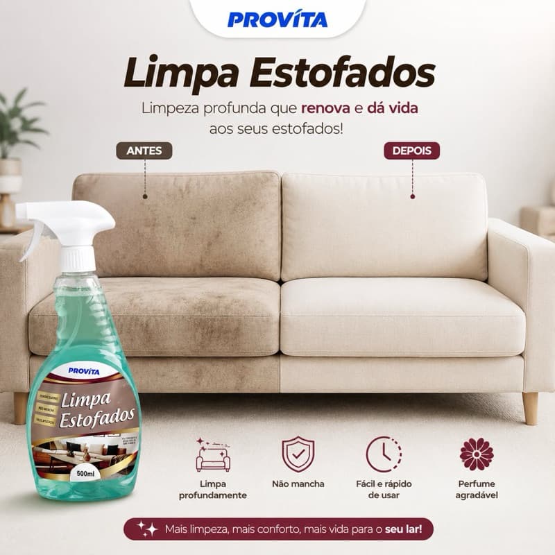 Limpa Estofados Spray Premium Limpeza 500ml ProVita Sofá