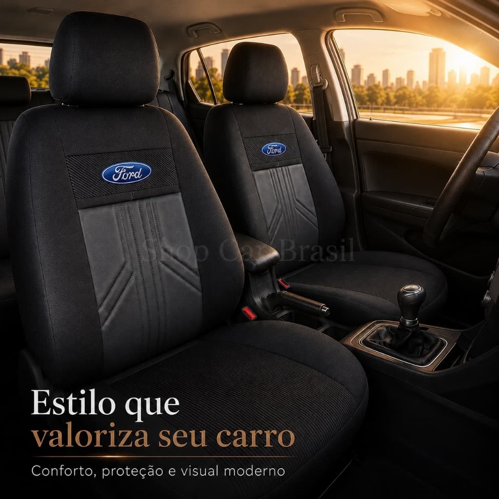 Capa De Banco Automotivo Em Tecido Grosso e Couro Ecologico Pra Carro Completo Ford ka Fiesta EcoSport Focus Courier