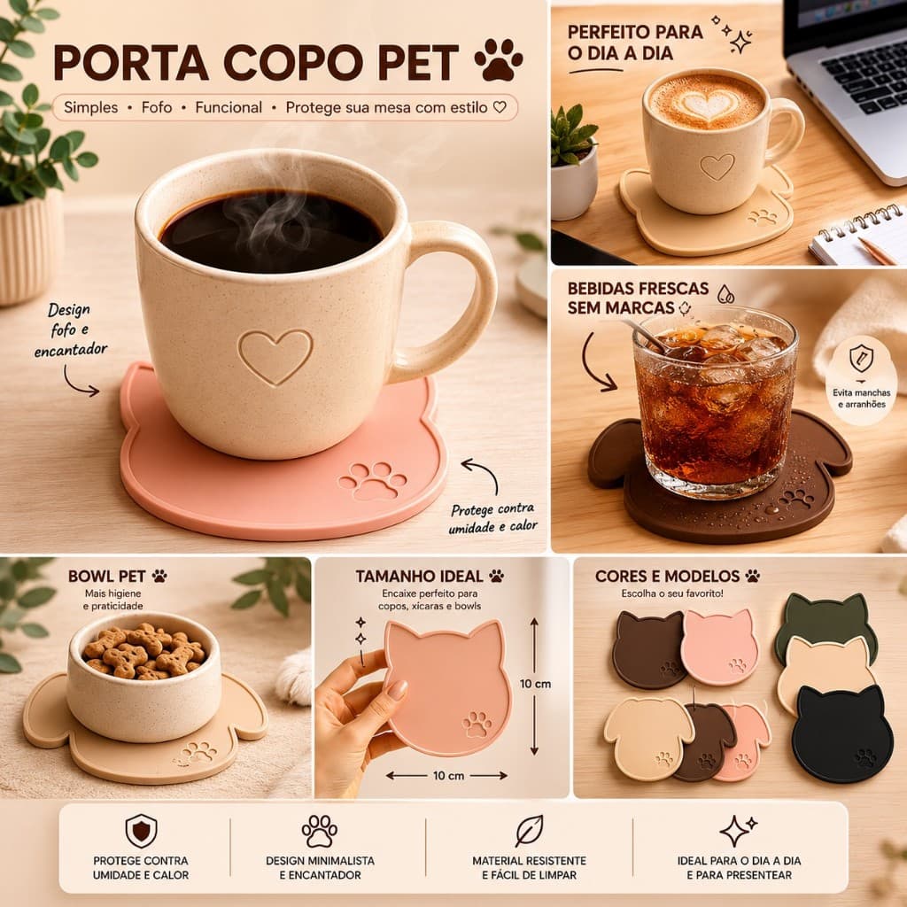 Porta Copo Pet Estético Gato Cachorro Para Caneca Copo Café | Varias Cores e Modelos | Decoração