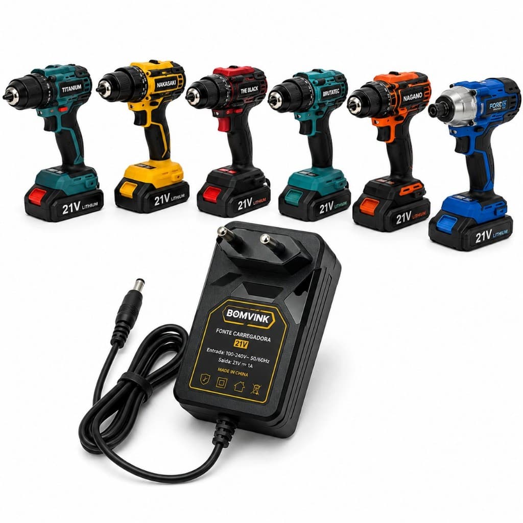 Carregador Fonte Parafusadeira Furadeira 21v Bivolt P4 1A Carregamento Rapido