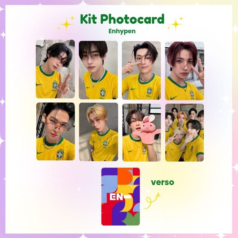 Kit 8 Photocards ENHYPEN Brasil Copa do Mundo 2026 - Photocard Fanmade fotos prontas (LEIA A DESCRIÇÃO)
