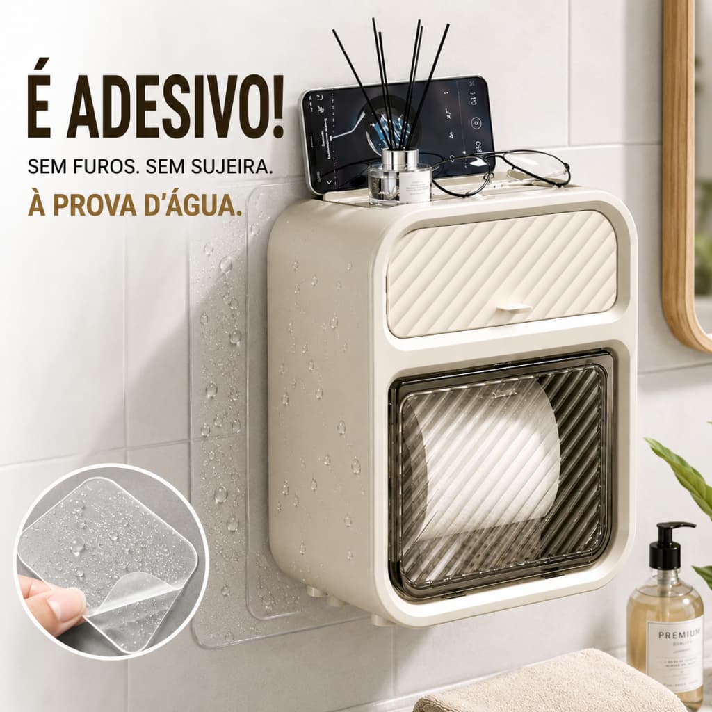 Porta Rolo Papel Higiênico e Lenço Suporte para Banheiro Parede Adesivo Organizador Caixa para Papel