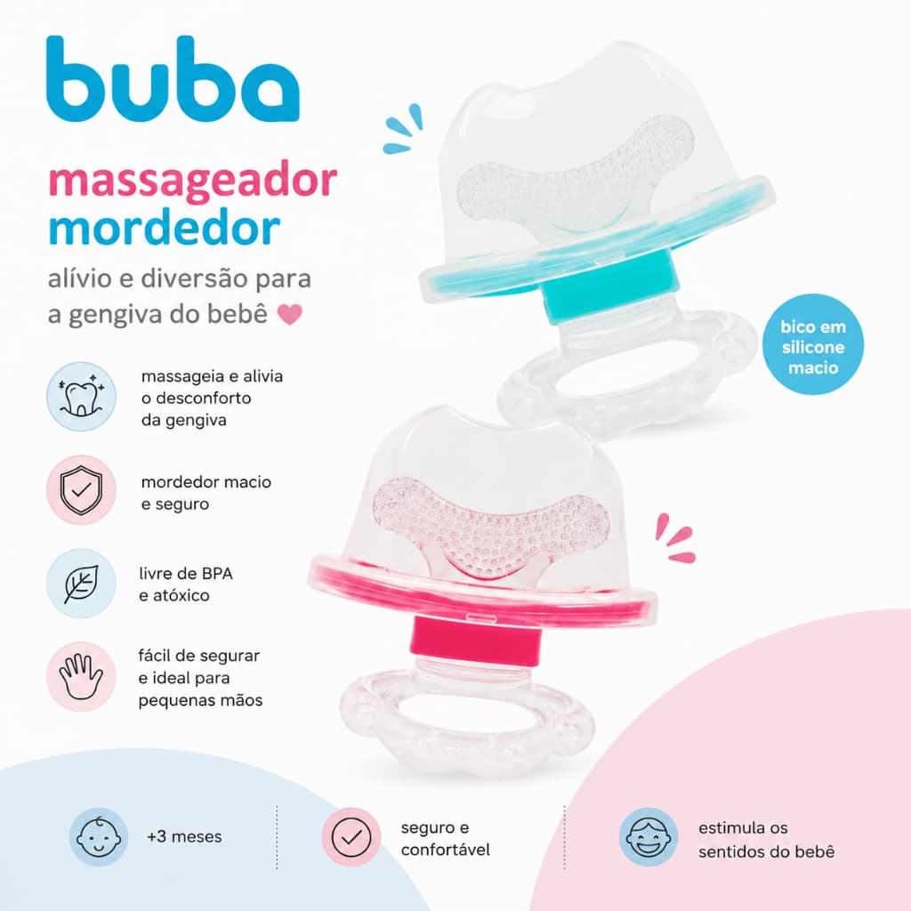 Mordedor Chupeta Massageador Buba Azul Rosa Menino Menina