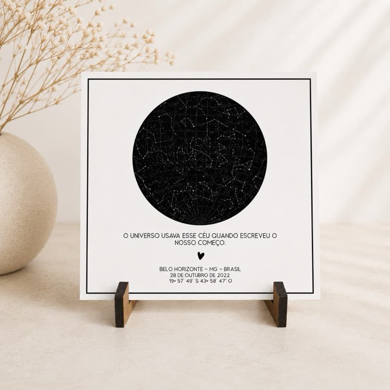 Quadro Céu Estrelado Personalizado com Data Especial | Mapa Estelar em MDF 20x20