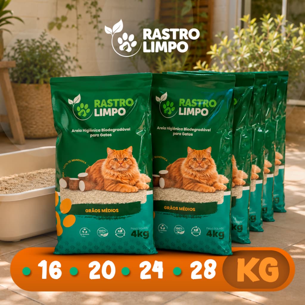 Areia 16 a 28kg Biodegradável Gato Grãos MÉDIOS Rastro Limpo Mandioca Torrão Firme Sem Poeira