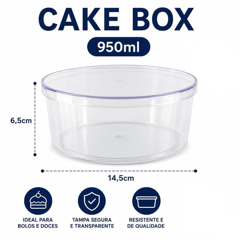 Cake Box Redonda 950ml Acrilico Transparente Porta Bolo e Doces