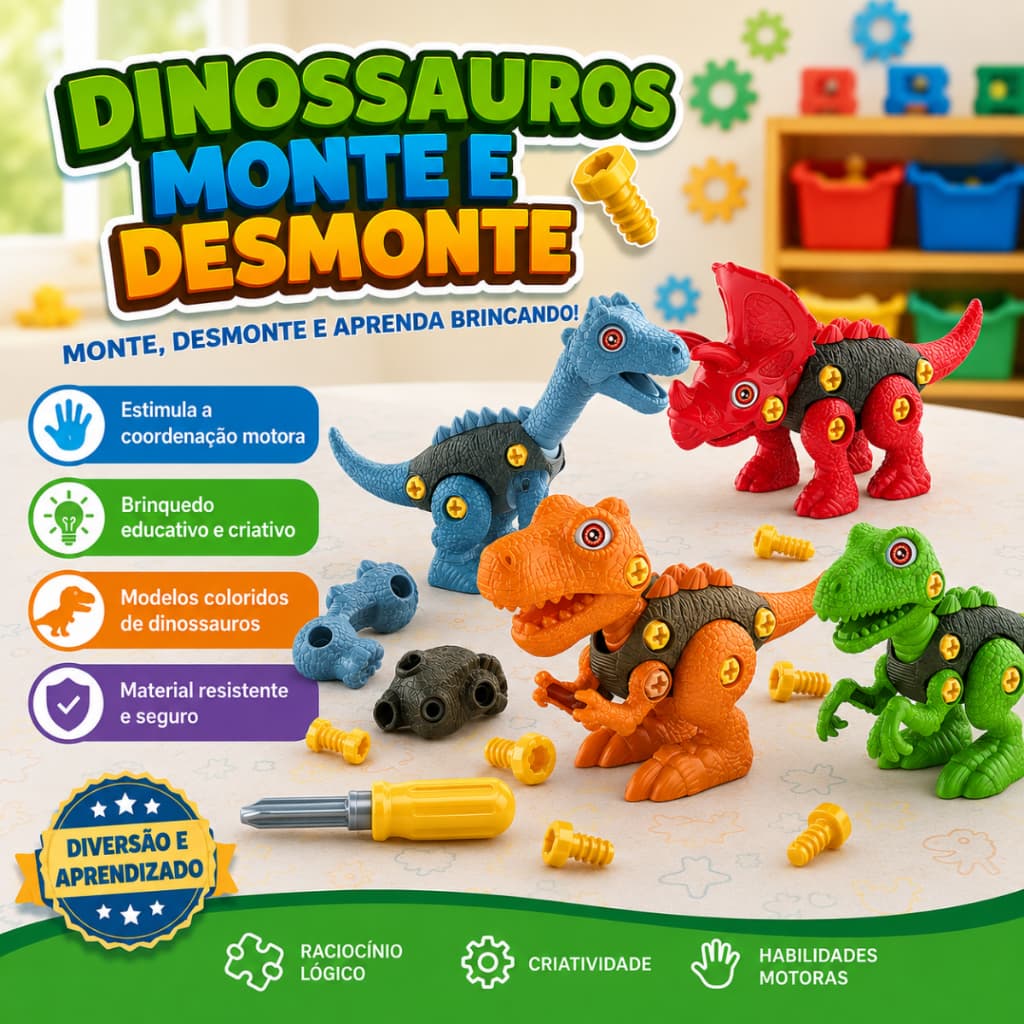 Brinquedo Monta e Desmonta Dinossauro com Chave Educativo Pedagógico