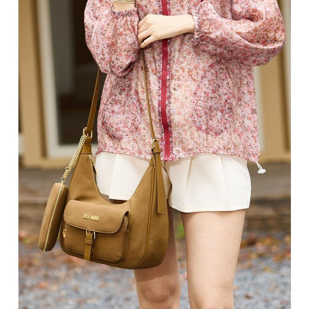 Bolsa Feminina Rosa Amora Camur莽a Al莽a de Ombro Com Mini Pouch Estilosa Tend锚ncia