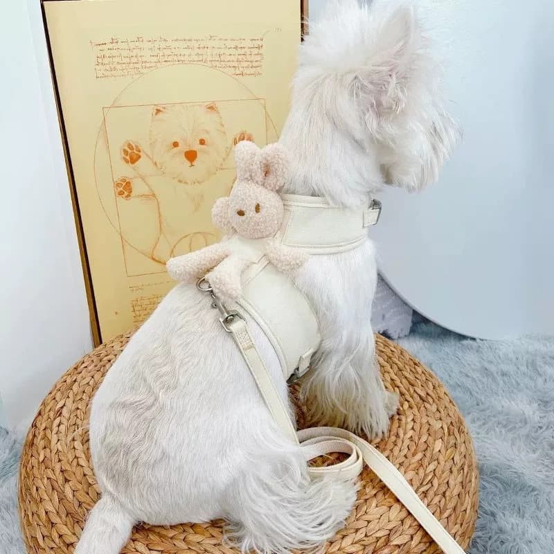 Coleira Peitoral Com Guia Com Ursinho de Pelúcia Para Cachorro Gato Porte Pequeno A0086