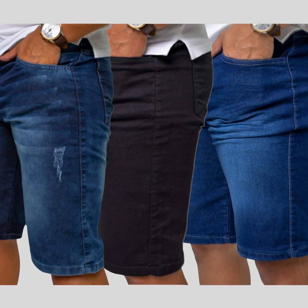 Kit 3 Bermudas Jeans Com Elastano Masculina Lycra Premium - Casual Dia A Dia | Oferta Shopee