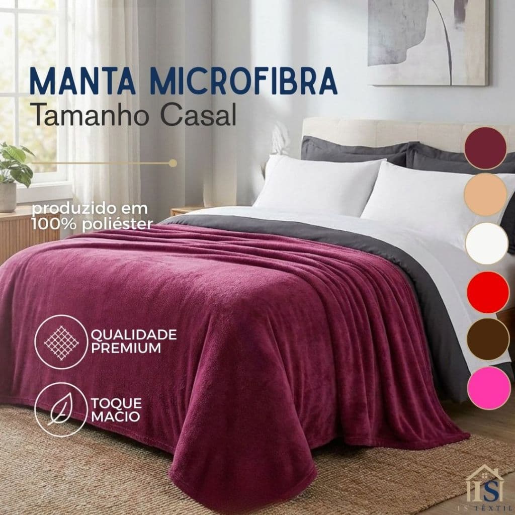 Manta Casal Microfibra 1,80m x 2,20m Cobertor Macio Premium Várias Cores