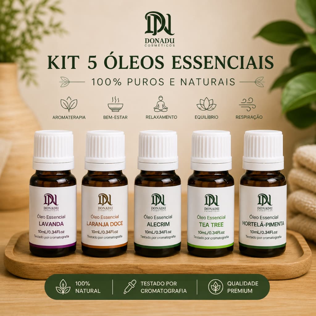 Kit 5 Óleos Essenciais Puros 10ml | Aromaterapia Premium