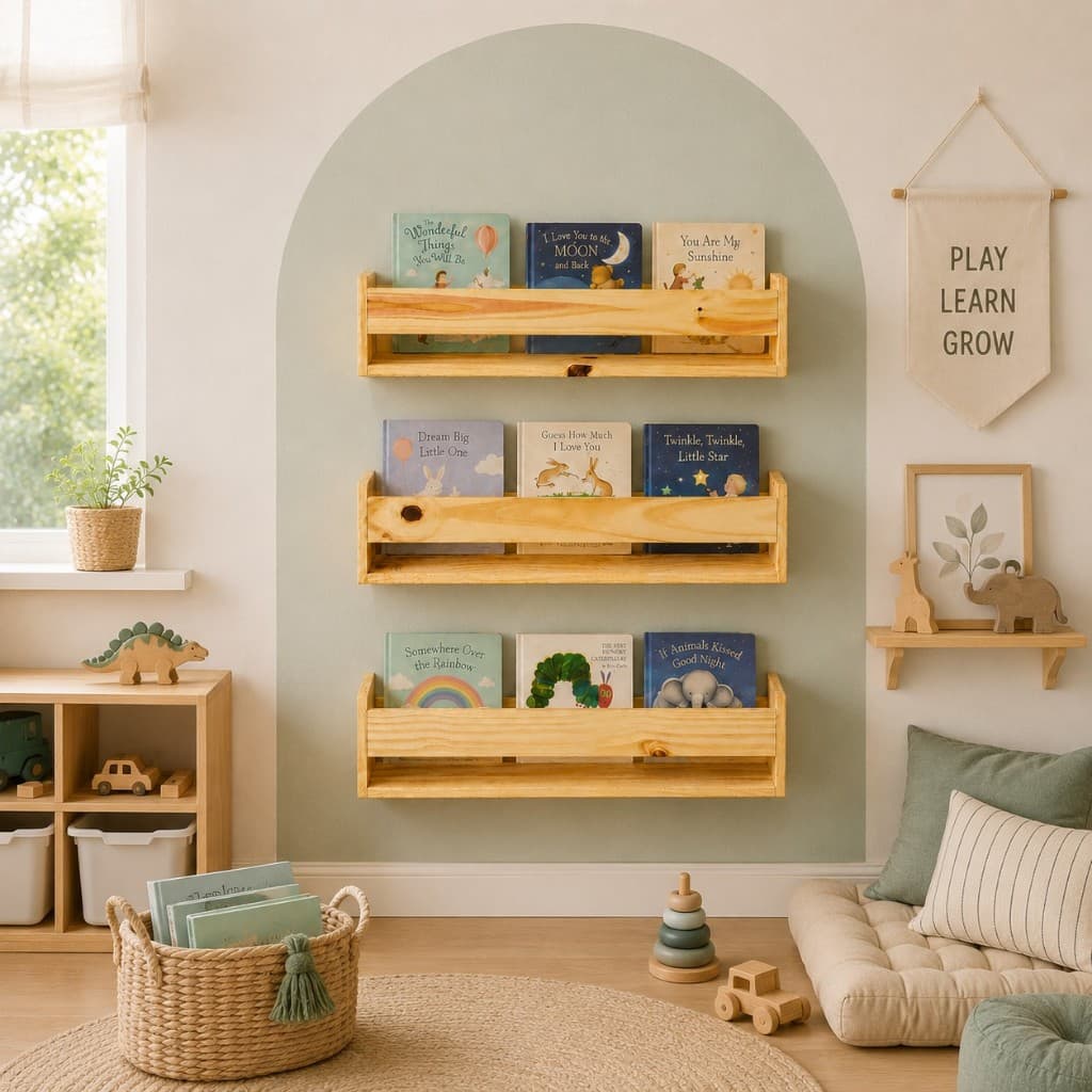 3 Prateleiras Nicho Infantil Organizador de livros em Madeira Pinus 100% Natural Envio Montado 50CMX10CM