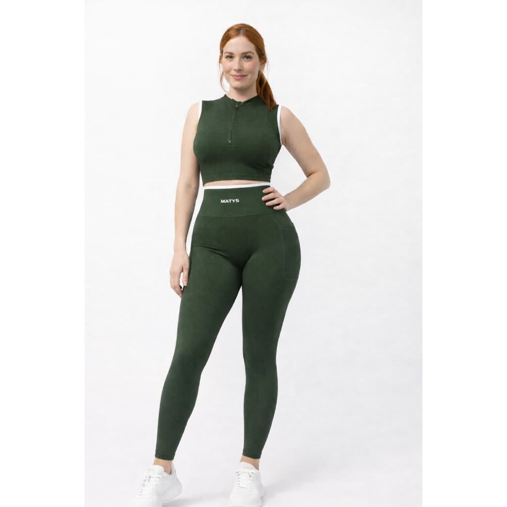 MATYS Conjunto Fitness Verde Top y Leggin  Push Up Cintura Alta Academia Premium Feminino Suplex Modelador