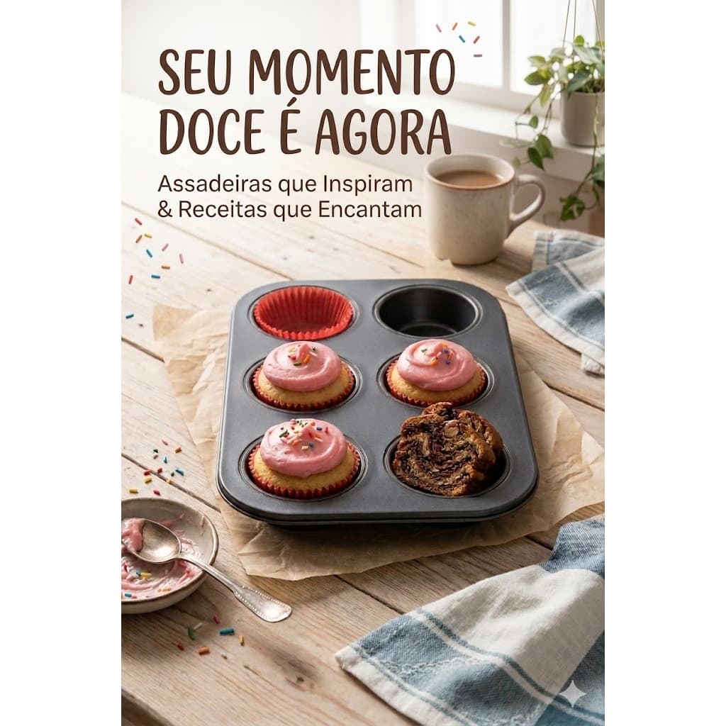 Forma Para Cupcake 6 Cavidades Antiaderente – Bolinhos Perfeitos Sem Grudar 26x18x3
