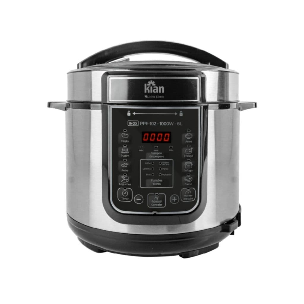 Panela de Pressão Elétrica 6 Litros Inox Display Digital 1000w Cuba Antiaderente Kian