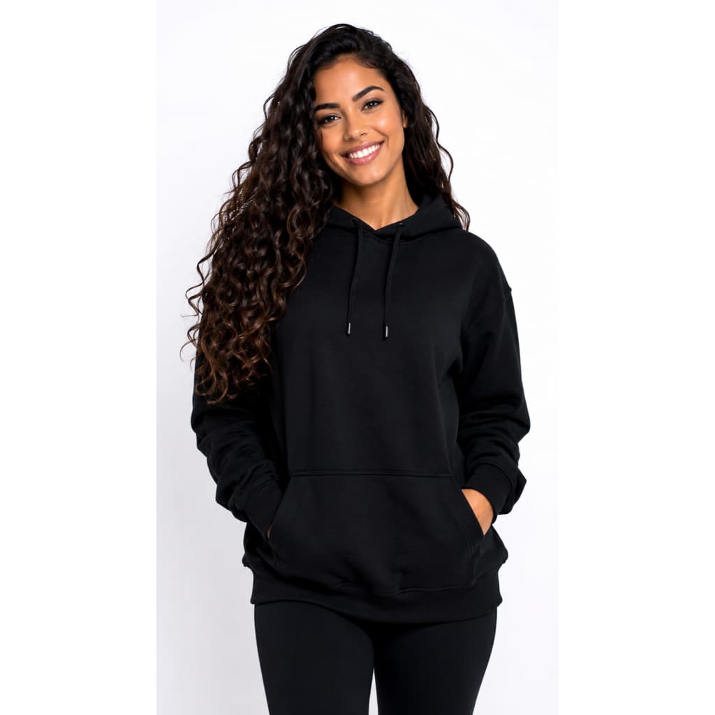 Blusa , Casaco, Moletom Feminino De Frio cores Lisa , capuz, Tendência Inverno - (M,G,GG, Preto)