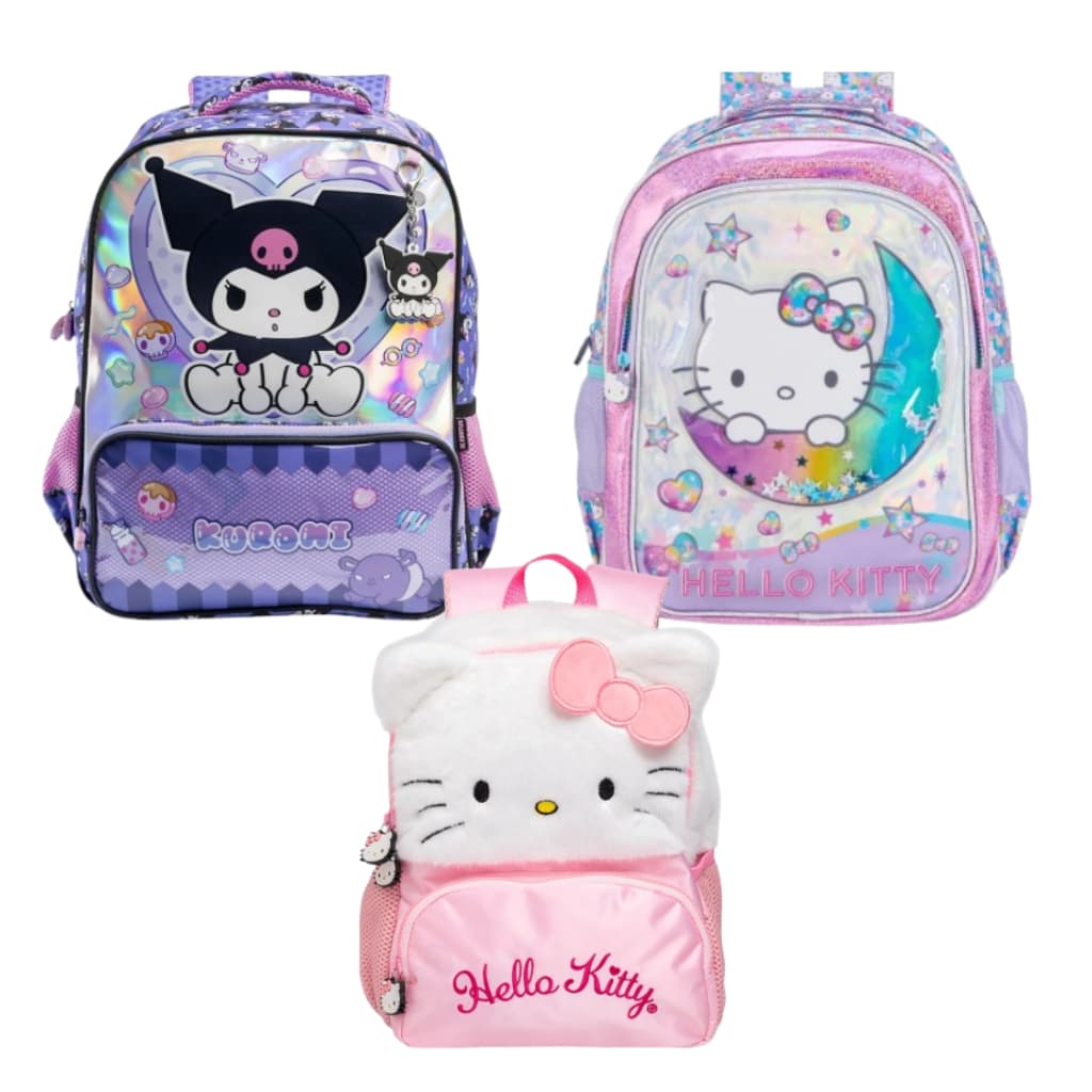 Mochila de Costas Hello Kitty e Kuromi Escolar e Viagem Feminina Original Xeryus 15402, 16102, 15392