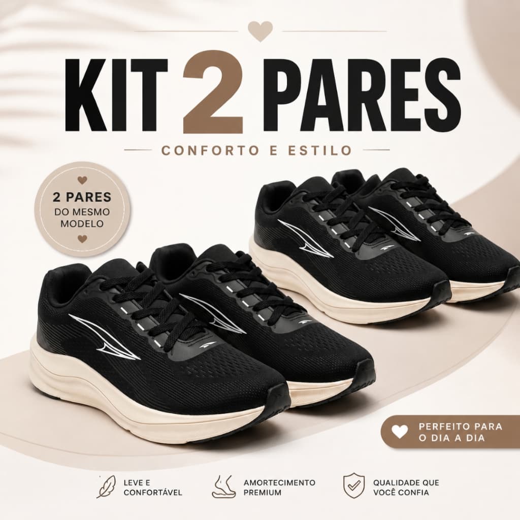 Kit 2 Pares Tênis Esportivo Performance Academia Corrida Treino Confortável