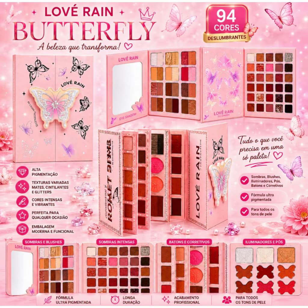 Lové Rain 94 Cores Paleta Maquiagem Completa Sombras Blush Batom Iluminador Corretivo Pó Pigmentação