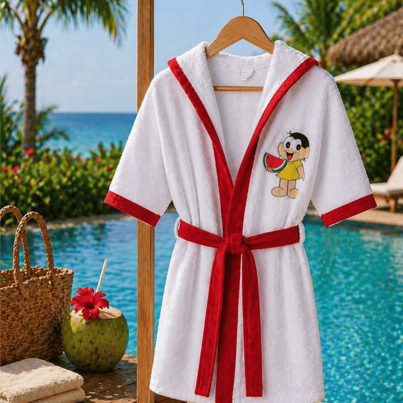 Roupão Infantil Magali Para Piscina Praia Banho Super Confortável Bordado Novidade Exclusiva
