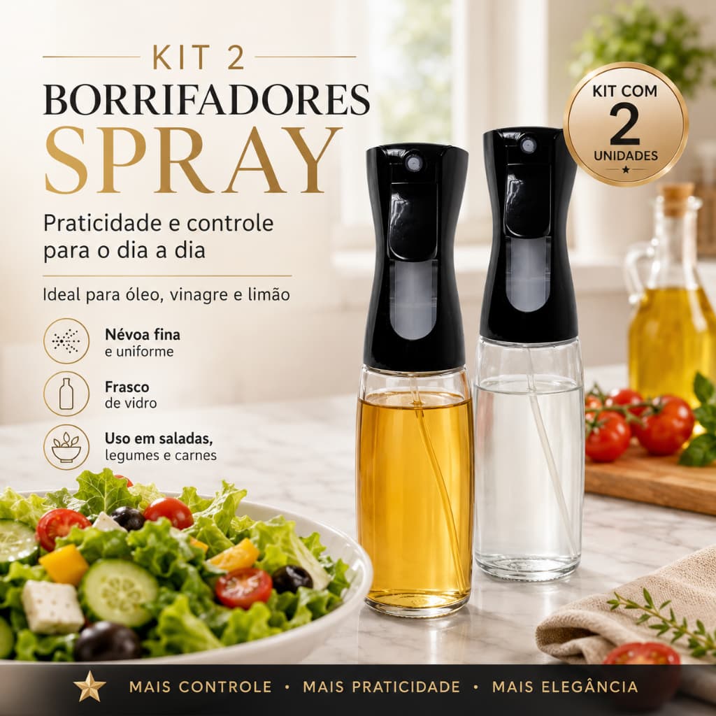 Jogo Com 2 Borrifador Vidro 210 Ml Spray De Azeite Óleo Vinagre Cozinha Dispenser Economico Temperos