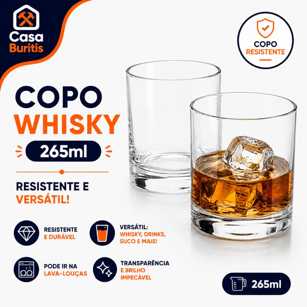 Copo De Whisky Vidro 265Ml Copo Wisky Resistente Copo De Drink Vidro Nadir Figueiredo Kits Diversos