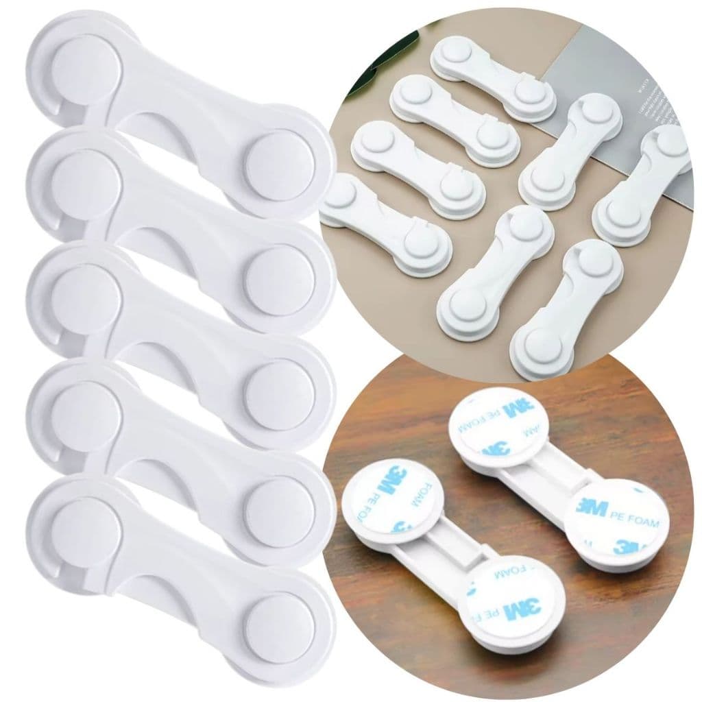Kit 10 Trava Fecho Para Gaveta Branco Armário Protetor Segurança Bebê Criança Multiuso De Plástico