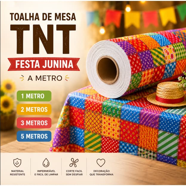 Toalha de Mesa Xadrez Festa Junina TNT  Decoração São João 1 a 5 Metros