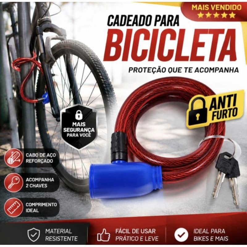 Cadeado Antifurto Moto Bicicleta Trava Segurança Portao Cabo De Aco 65cm Com 2 Chaves