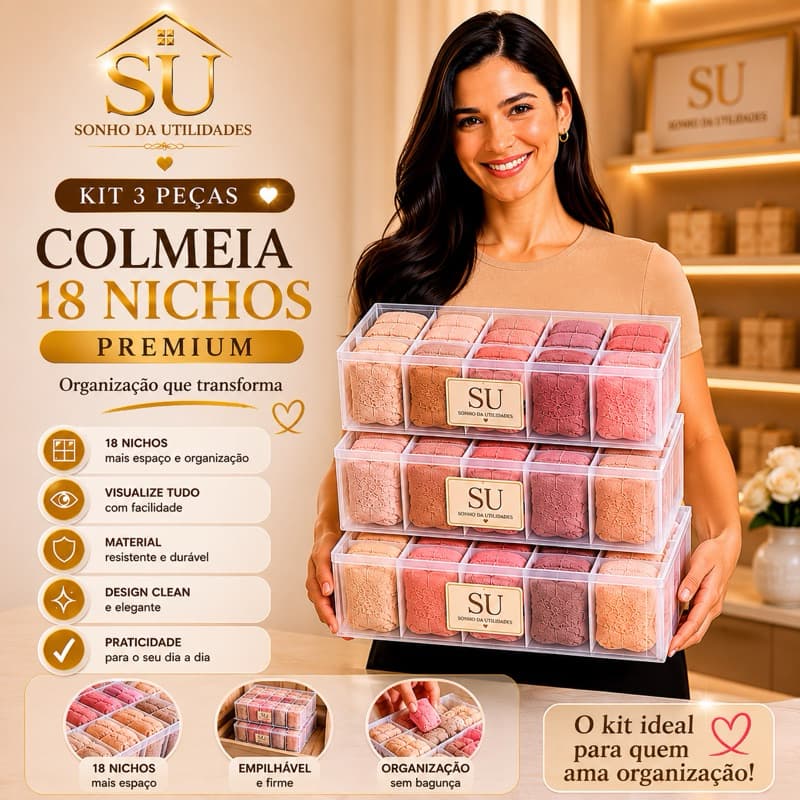 Kit com 3 Organizadores 18 Nichos Premium para Gavetas e Closet – SU Sonho