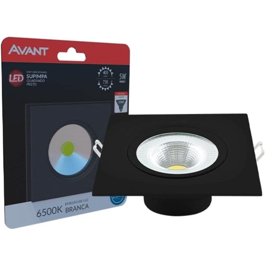 Spot Supimpa LED, 5W, Luz branca 6500K, Quadrado, Preto Fosco, Bivolt, Avant