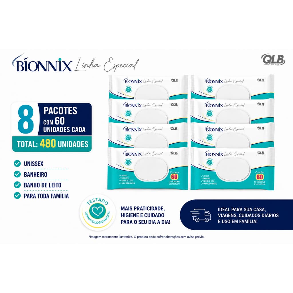 Caixa com 8 Lenços/Toalhas Umedecidas Bionnix c/60 Unidades Cada - Tampa FlipTop