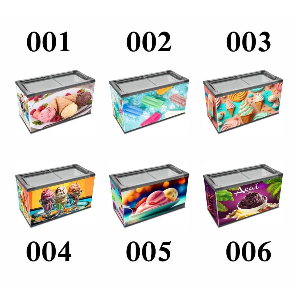 Adesivo Envelopamento Freezer Horizontal Sorvete Acai 160x85cm Completo 4 Peças Picole Verao