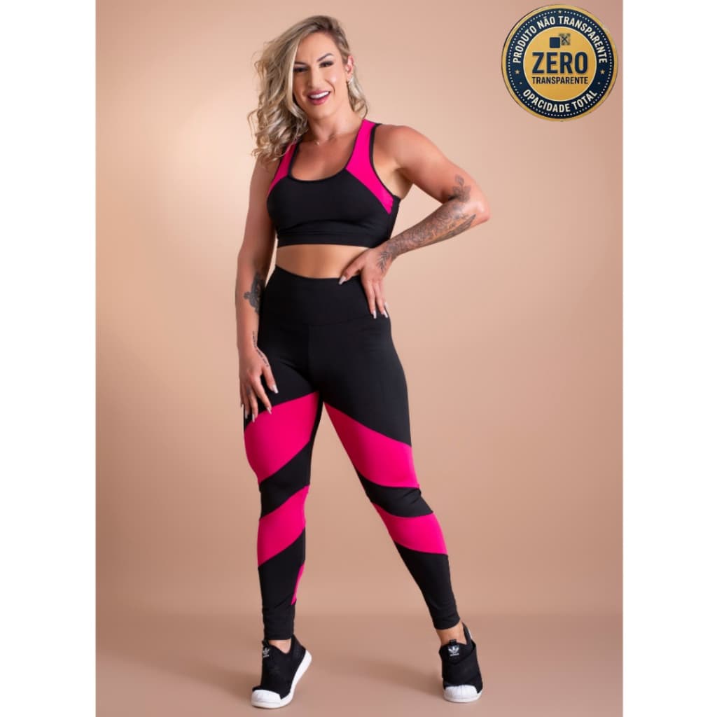 Conjunto Fitness Feminino Calça Legging Cintura Alta Recorte Perna E Top Nadador Decote Costas Academia DRB Modas