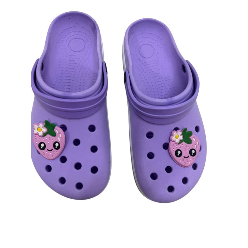 Sandália Infantil Lilás com Moranguinho 3D – Sandália Kids Leve, Confortável e Antiderrapante