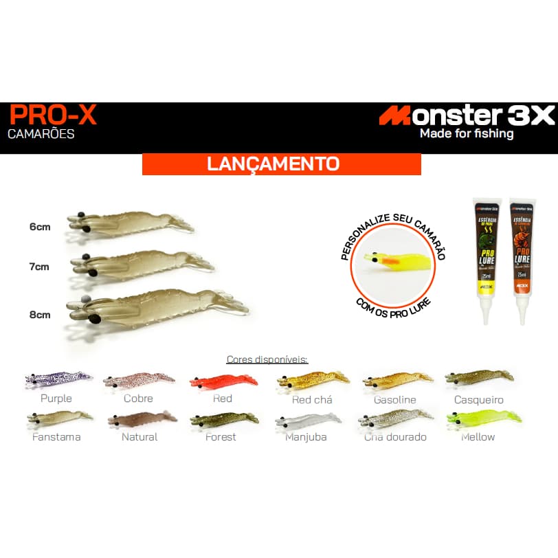 Isca artificial camarão – Camarão PRO-X Monster 3x – 8cm – Camarão artificial para essência