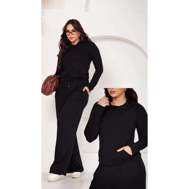 Conjunto Feminino Moletinho Premium Comfy Chic Calça Pantalona e Blusa Manga Longa com Capuz