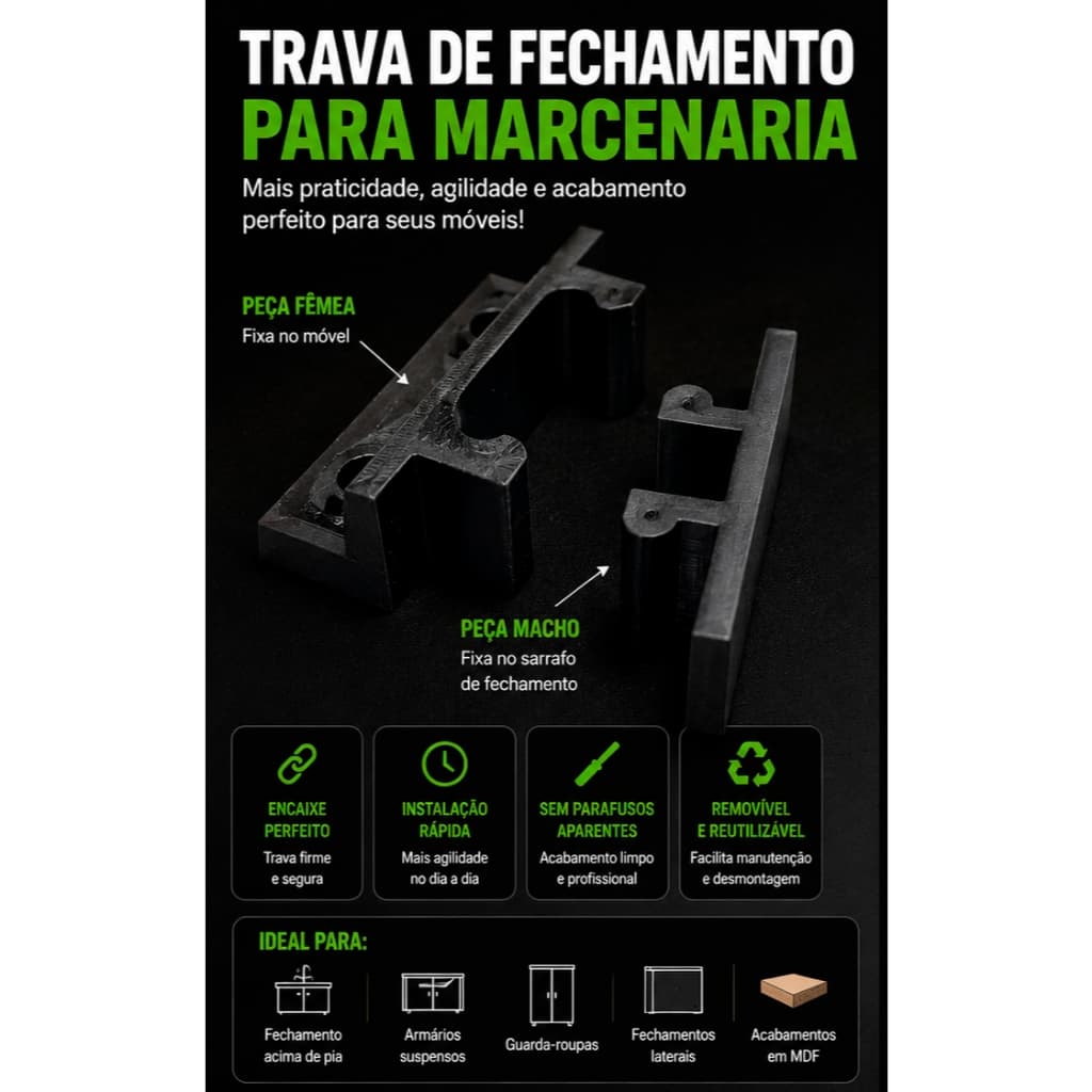 Trava De Fixação Oculta Para Marcenaria | Trava para Fechamentos de moveis MDF