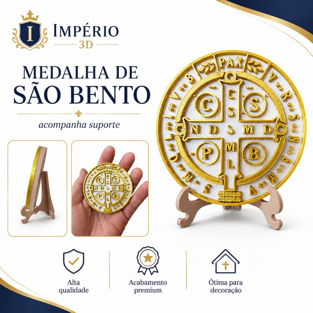 Moeda de São Bento com base expositor santo Jesus Deus religião católica