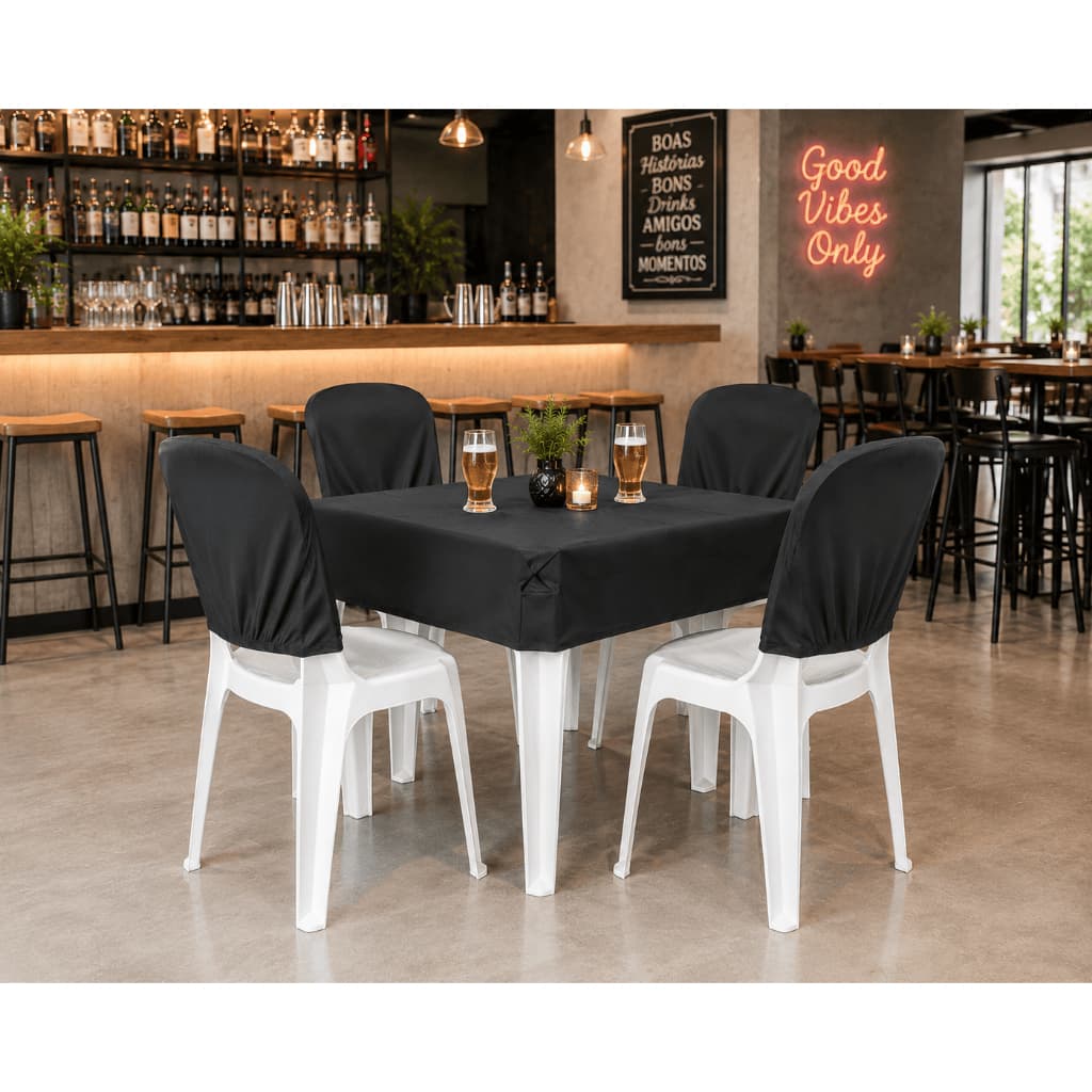 Jogo com Capa de Mesa e Capas de Cadeira em Couro Sintético Ideal para Restaurantes Bares e Eventos