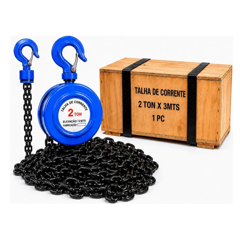 Talha Manual 2 Toneladas 2000kg Elevação Corrente Carga 3 Metros Guincho